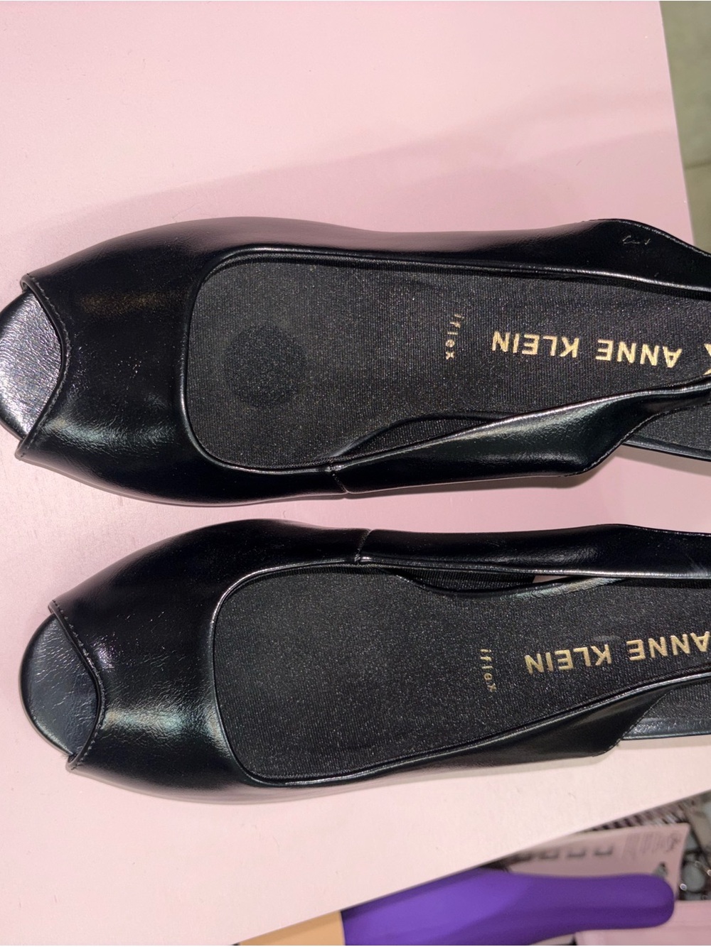 Anne Klein Black Peep-Toe Flats